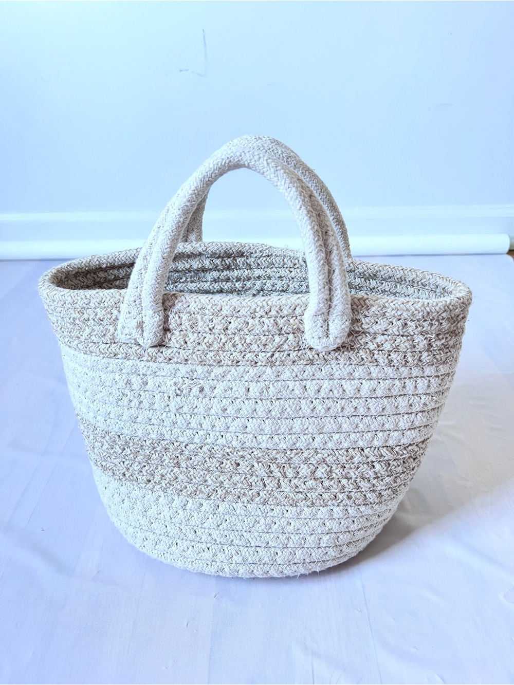 Woven Rope Basket Tote Bag Neutral Cream Tan Handbag cotton Beach market casual